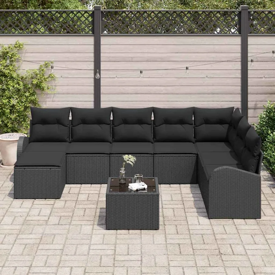 Ensemble de Canapés avec coussin 9 pcs Noir polyrotin - 3