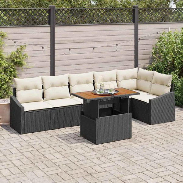 Ensemble de canapé de jardin 7 pc Noir et Crème