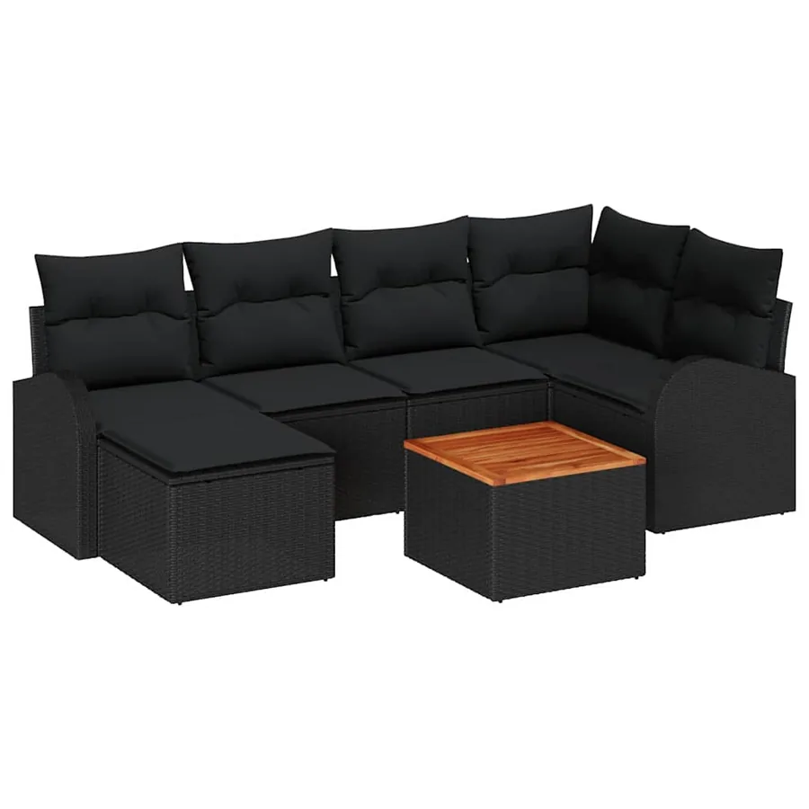 Ensemble de canapé de jardin avec stockage 7 pcs Noir polyrotin - 2