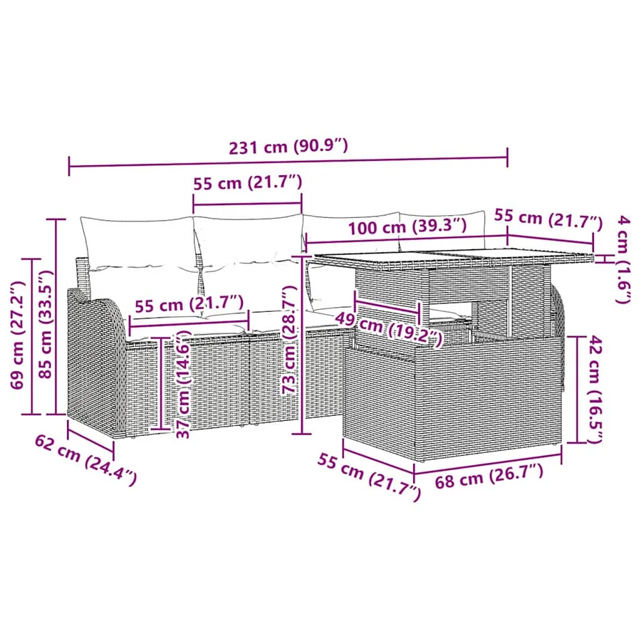 Ensemble de canapé de jardin avec coussin 6 pcs Noir Poly rotin - 15