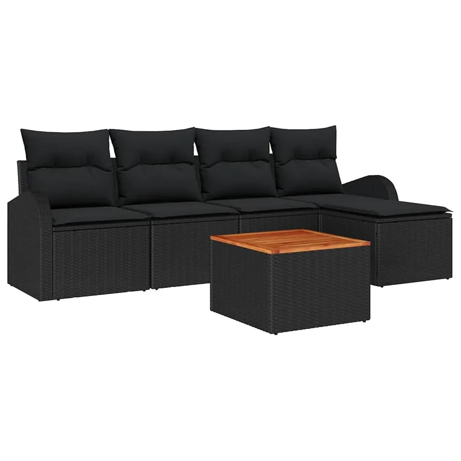 Ensemble de canapé de jardin avec stockage 6 pcs Noir polyrotin - 2
