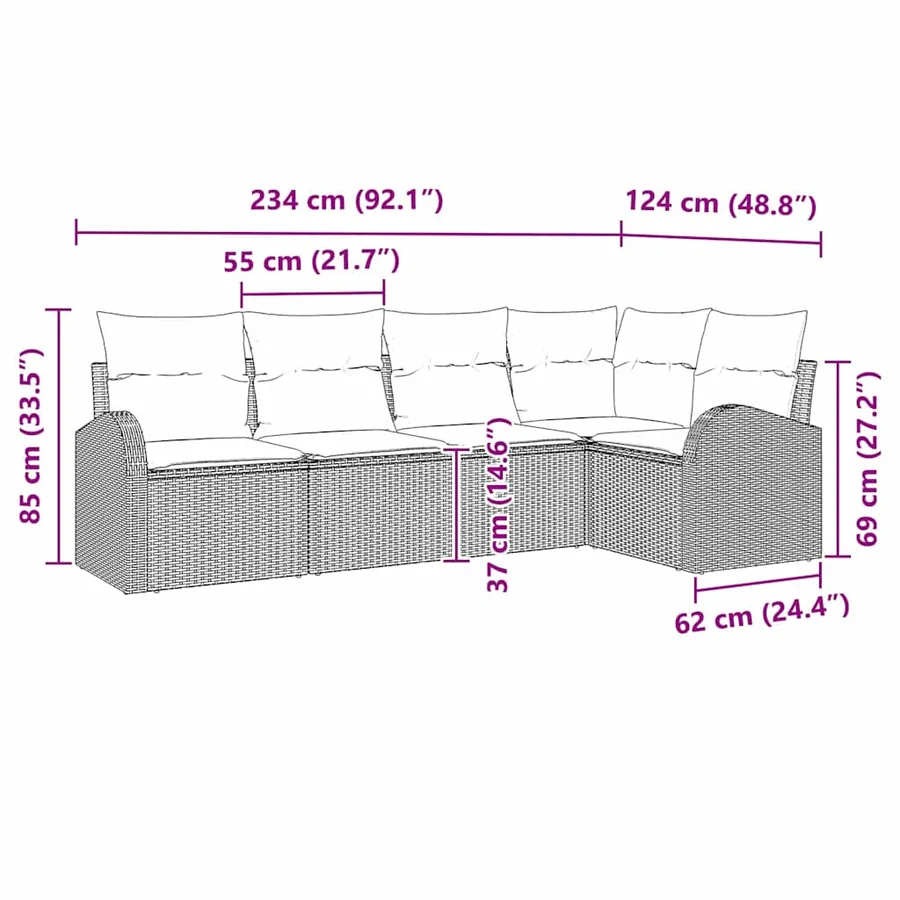 Ensemble de canapé de jardin avec coussin 5 pcs Noir polyrotin - 12