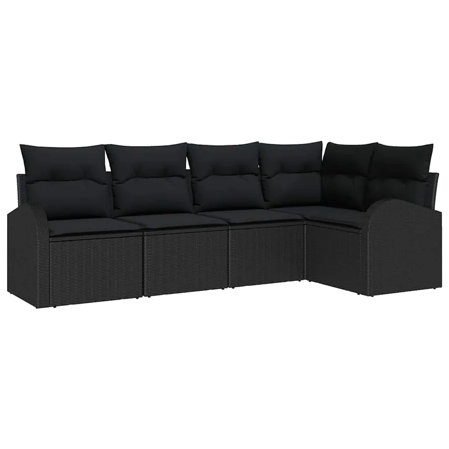 Ensemble de canapé de jardin avec coussin 5 pcs Noir polyrotin - 2
