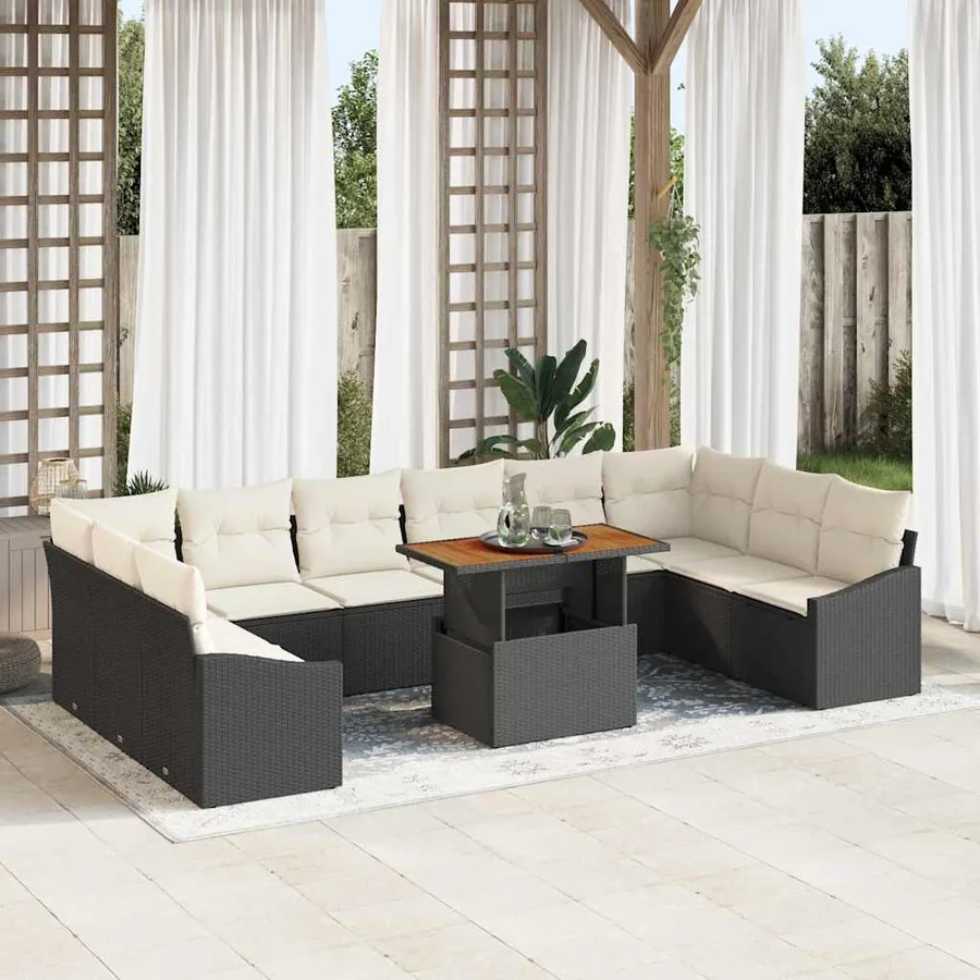 Ensemble de canapé de jardin 11 pc Noir et Crème