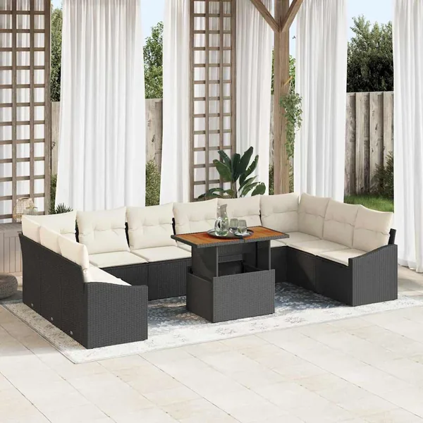 Ensemble de canapé de jardin 11 pc Noir et Crème