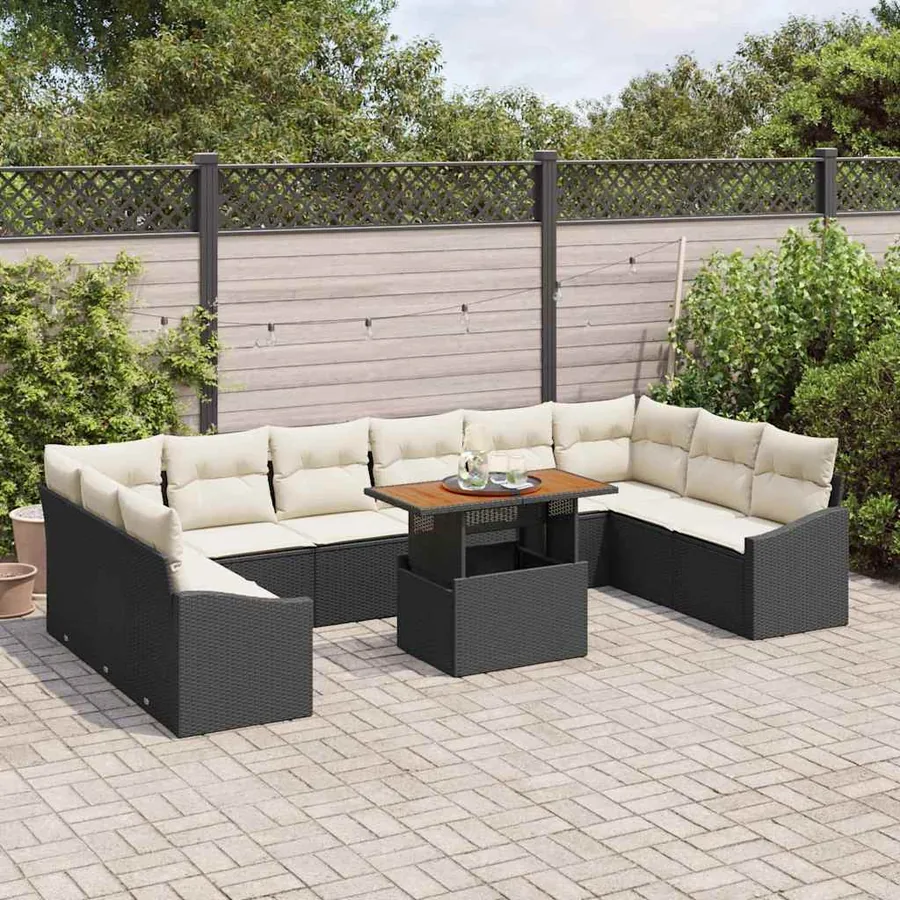 Ensemble de canapé de jardin 11 pc Noir et Crème - 3