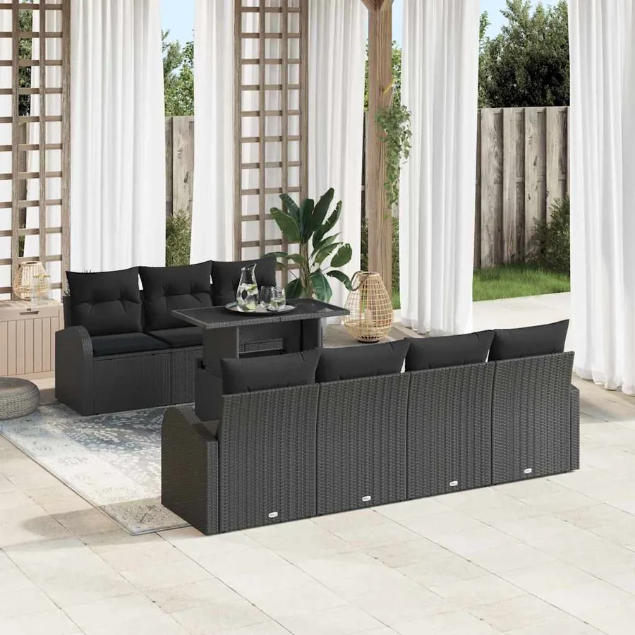 Ensemble de canapé de jardin 8 pcs Noir Poly Rattan
