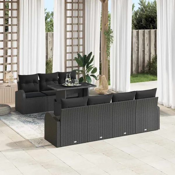 Ensemble de canapé de jardin 8 pcs Noir Poly Rattan