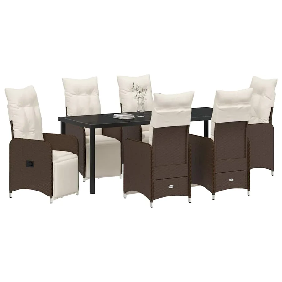 Ensemble de salle à manger pour jardin 7 pcs Marron polyrotin - 3