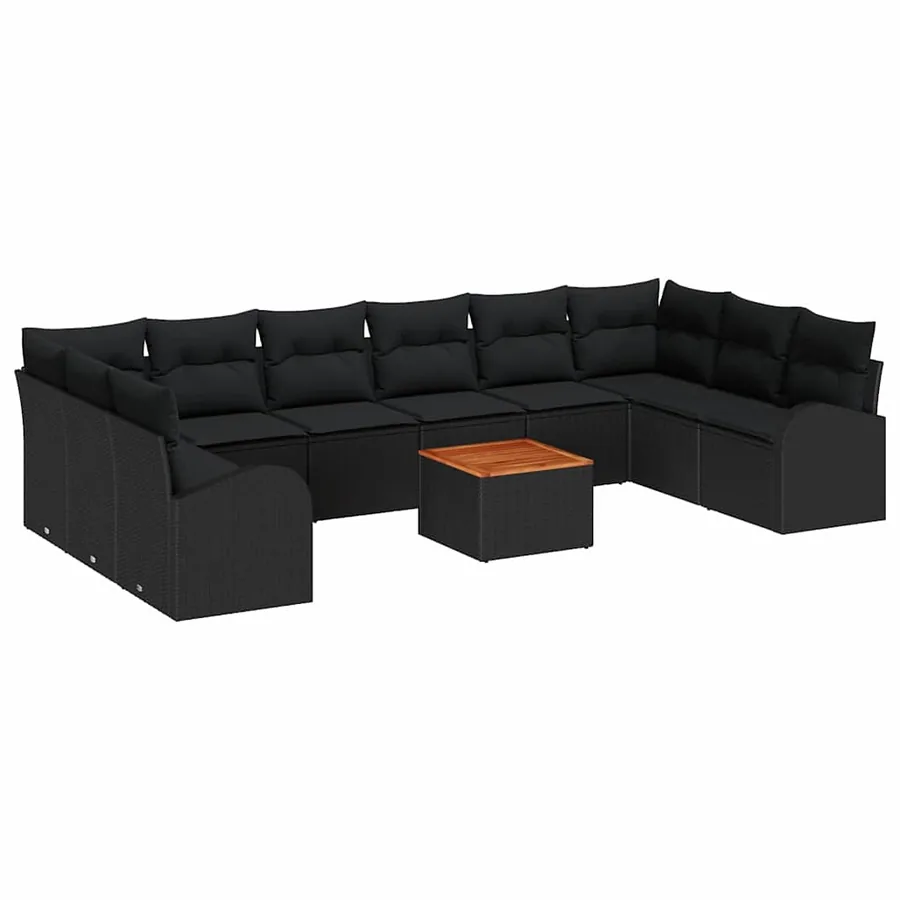 Ensemble de canapé de jardin 11 pcs Noir polyrotin - 2