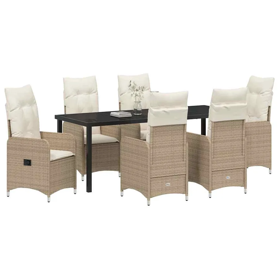 Ensemble de salle à manger pour jardin 7 pcs Beige polyrotin - 3