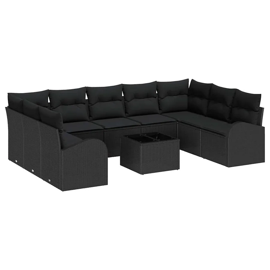 Ensemble de canapé de jardin avec coussin 10 pcs Noir polyrotin - 2