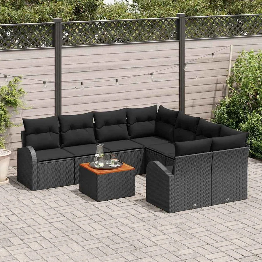 Ensemble de canapé de jardin avec stockage 9 pcs Noir polyrotin - 3