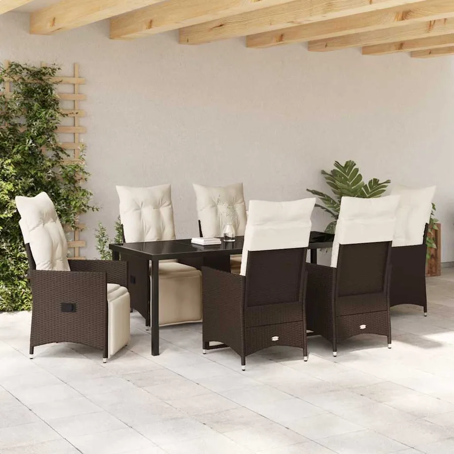 Ensemble de salle à manger pour jardin 7 pcs Marron polyrotin - 4