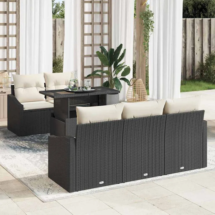 Ensemble de canapé de jardin 6 pcs Noir et crème polyrotin