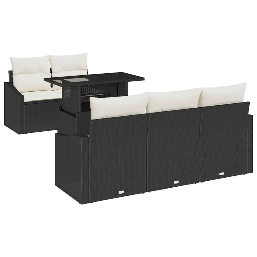 Ensemble de canapé de jardin 6 pcs Noir et crème polyrotin - 2