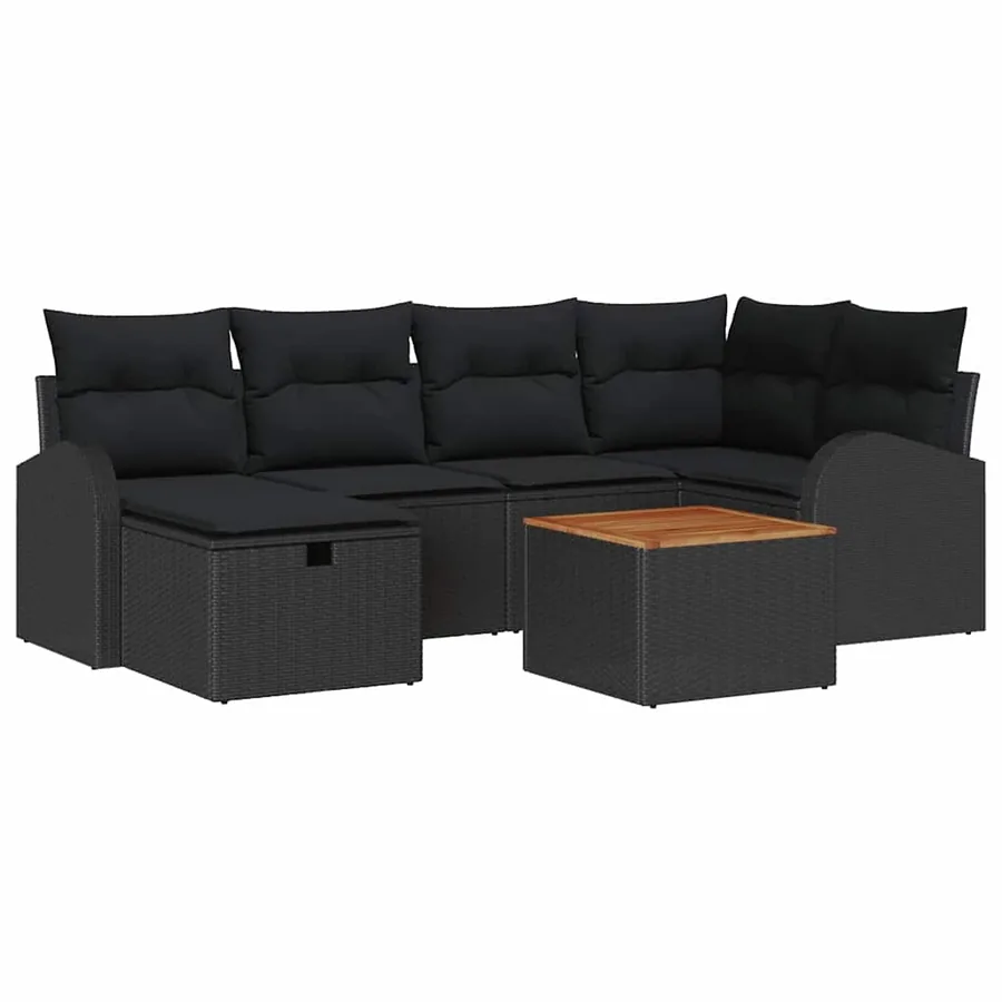 Ensemble de canapé de jardin avec coussin 7 pcs Noir Poly rotin - 2