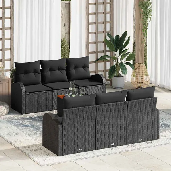 Ensemble de canapé de jardin avec stockage 7 pcs Noir polyrotin