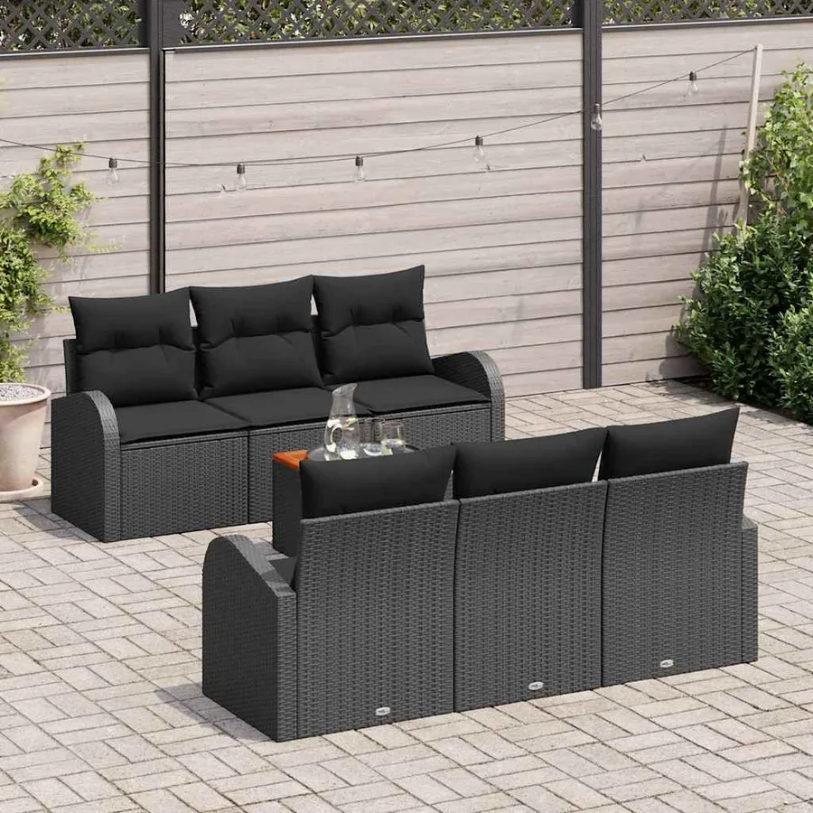 Ensemble de canapé de jardin avec stockage 7 pcs Noir polyrotin - 3