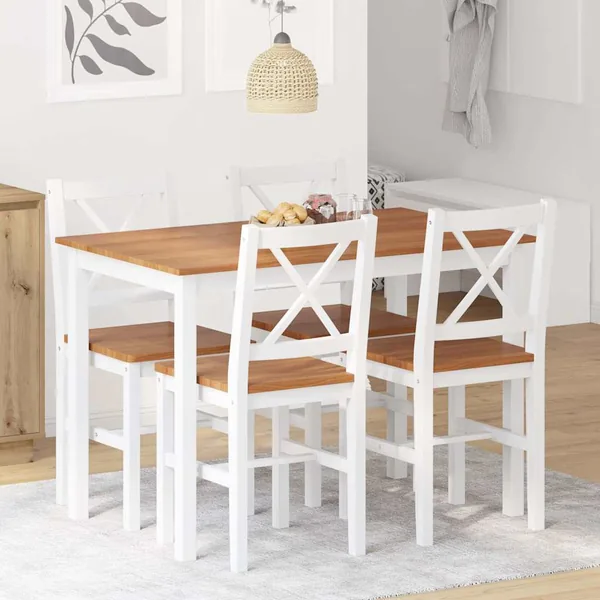 Ensemble de salle à manger 5 pcs Marron et blanc