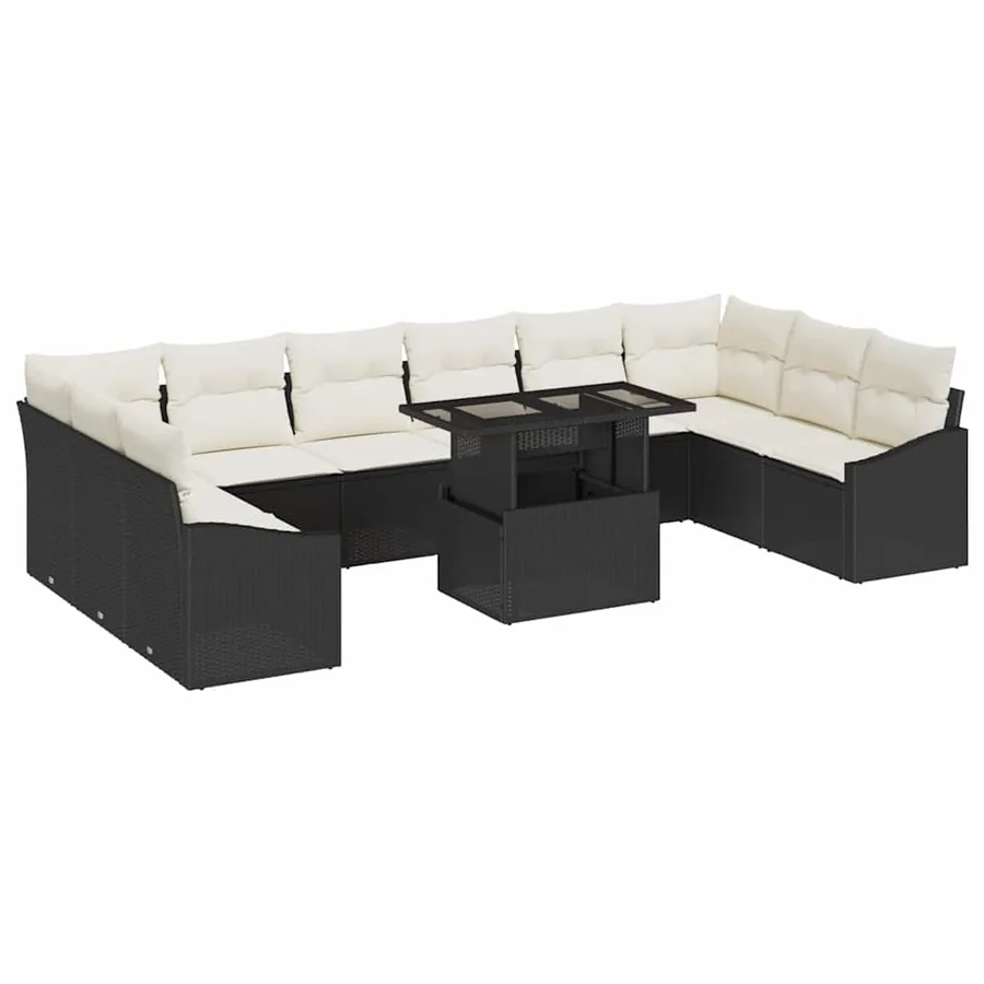 Ensemble de Canapés avec coussin 11 pcs Noir et Crème polyrotin - 2
