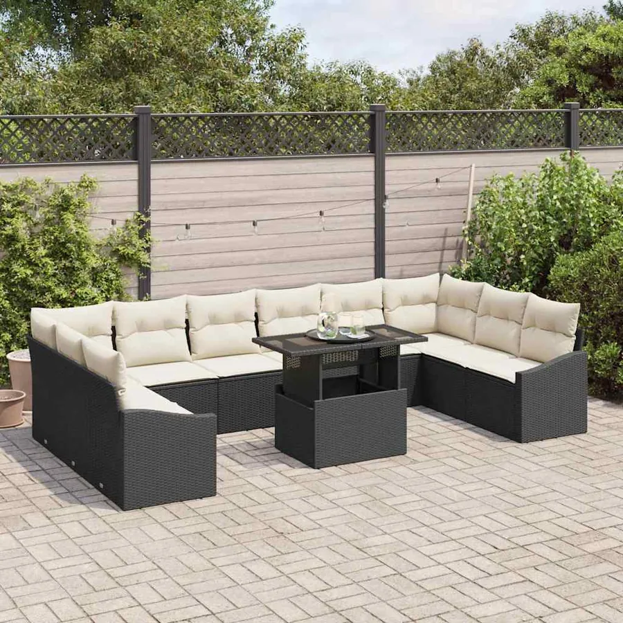 Ensemble de Canapés avec coussin 11 pcs Noir et Crème polyrotin - 3