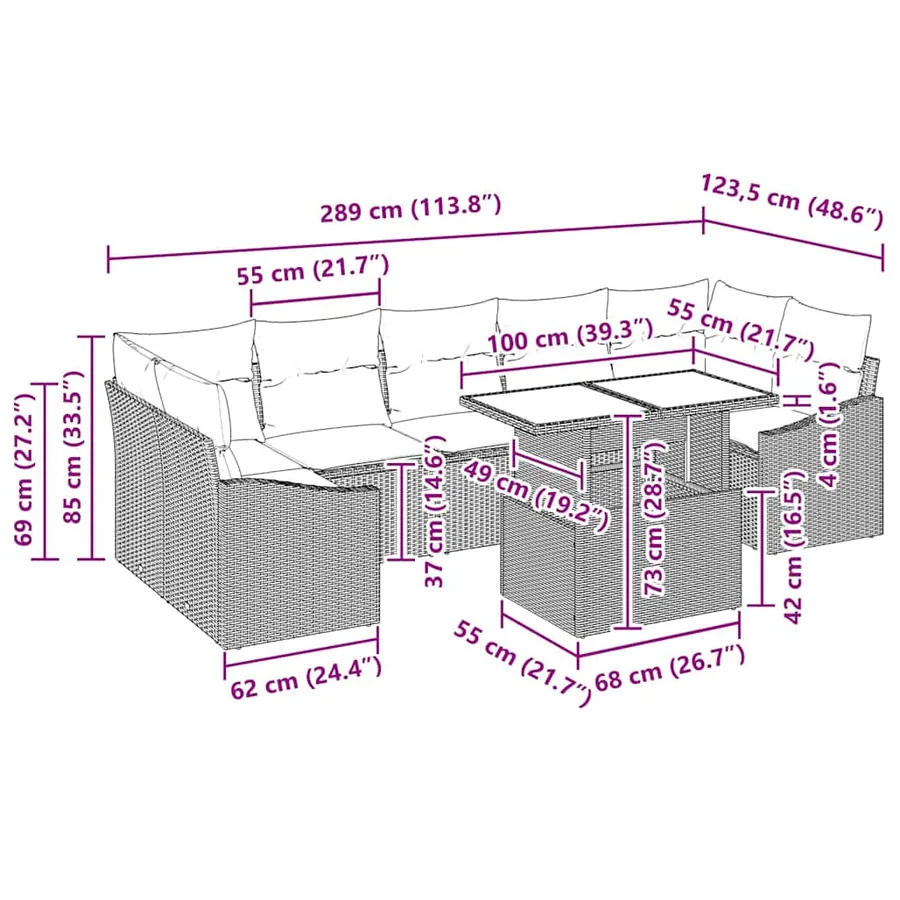 Ensemble de canapé de jardin 8 pcs Noir et Crème polyrotin - 11