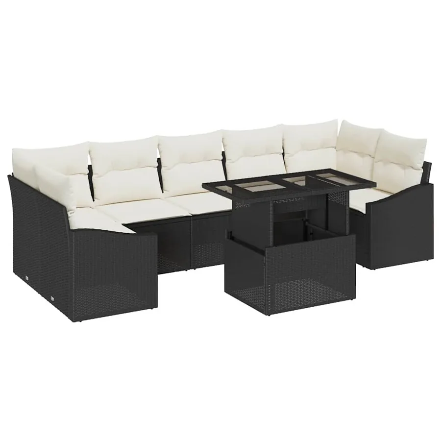 Ensemble de canapé de jardin 8 pcs Noir et Crème polyrotin - 2