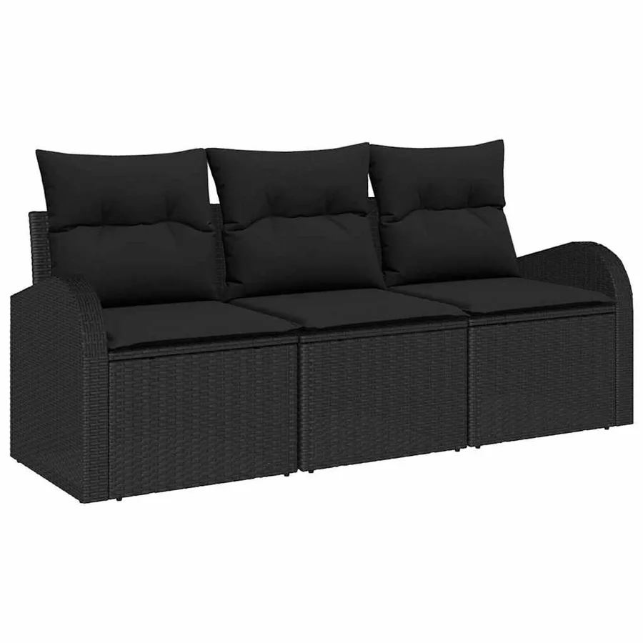 Ensemble de canapé de jardin 3 pcs Noir Poly rotin - 2