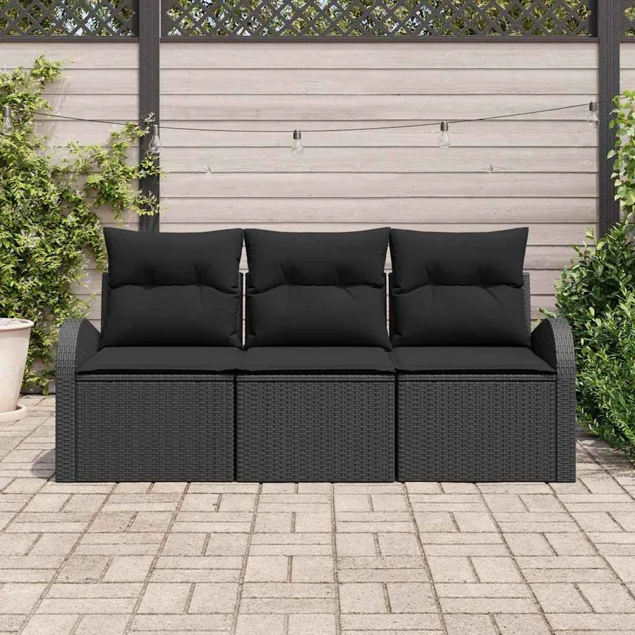Ensemble de canapé de jardin 3 pcs Noir Poly rotin - 3