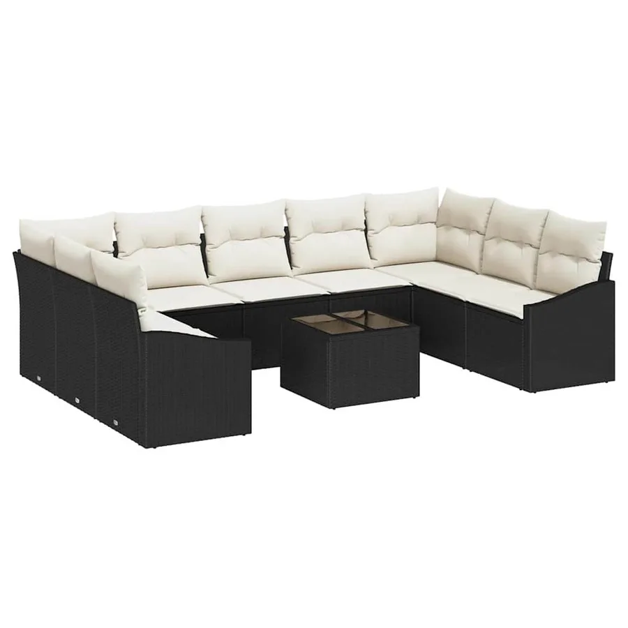Ensemble de Canapés avec coussin 10 pcs Noir polyrotin - 2