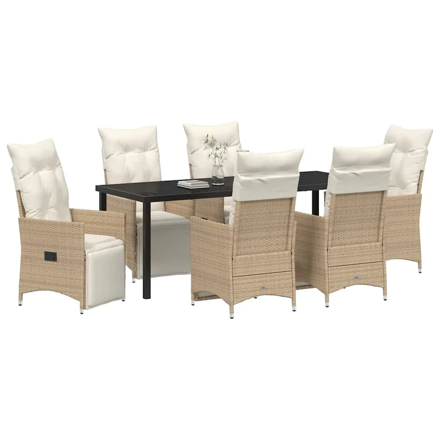Ensemble de salle à manger pour jardin 7 pcs Beige polyrotin - 3