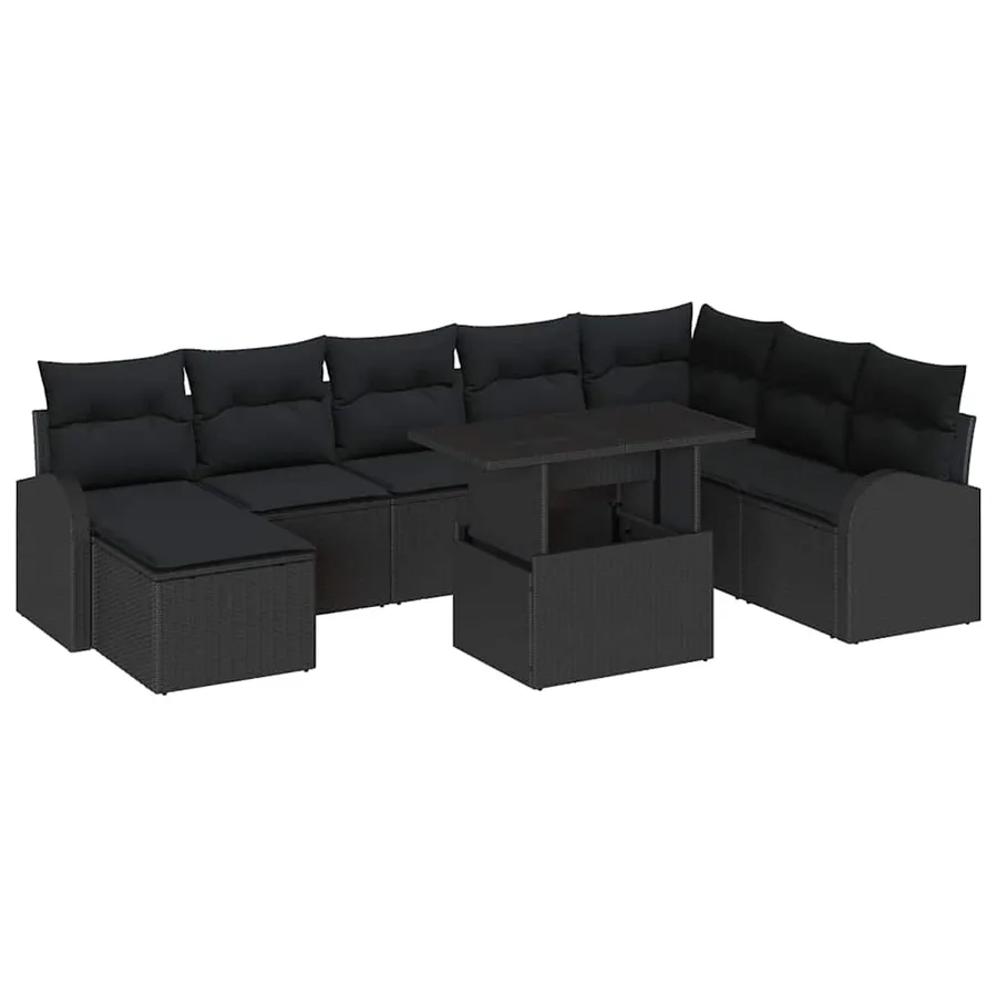 Ensemble de canapé de jardin 9 pcs Noir Poly rotin - 2