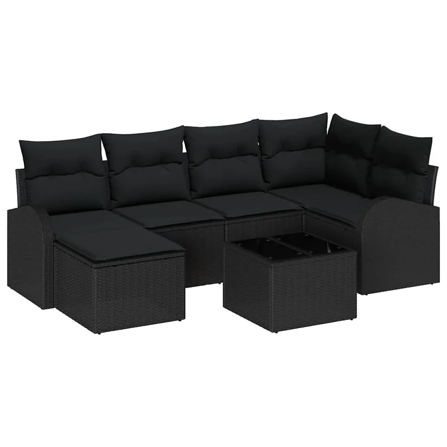 Ensemble de Canapés avec coussin 7 pcs Noir polyrotin - 2