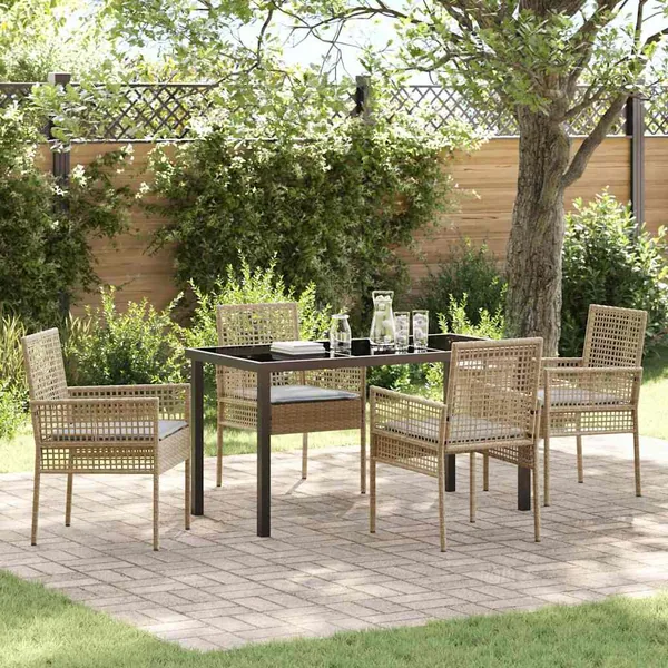Ensemble de salle à manger pour jardin 5 pcs Beige polyrotin