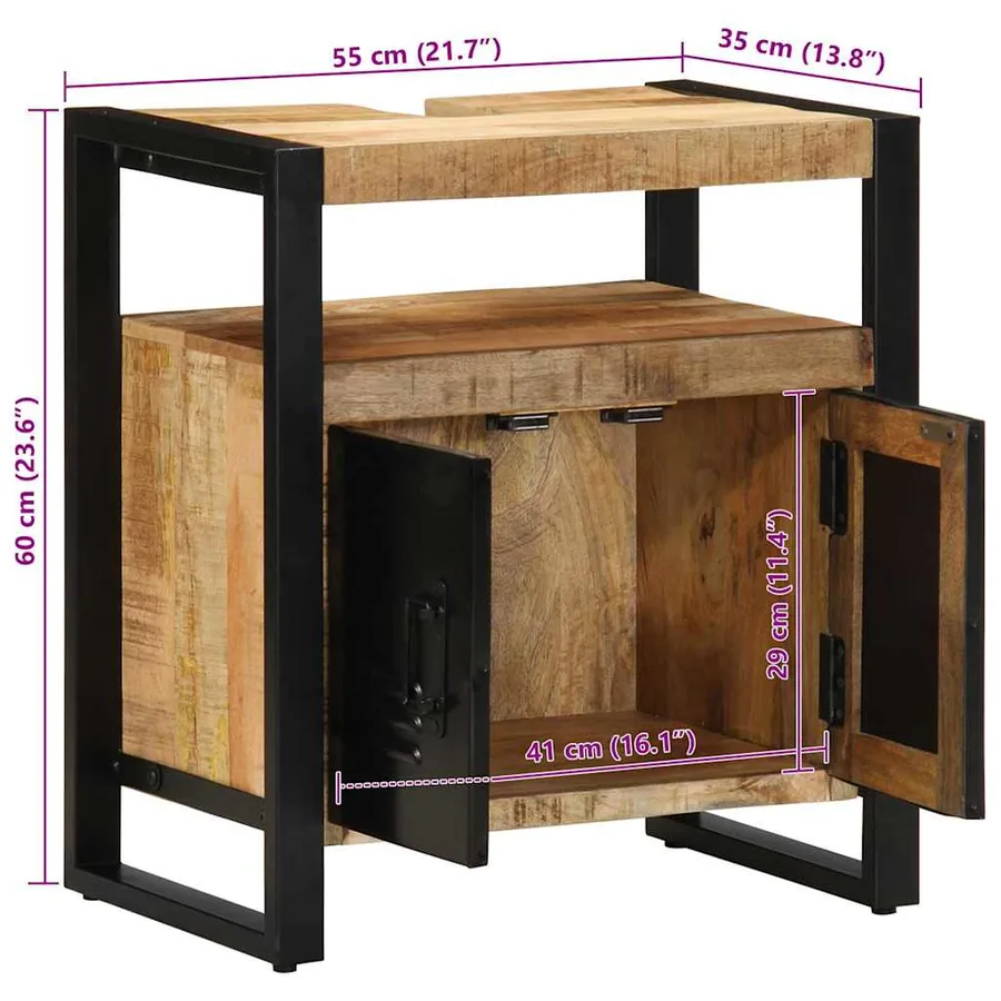 Armoire de salle de bain Marron Bois de mangue massif - 14