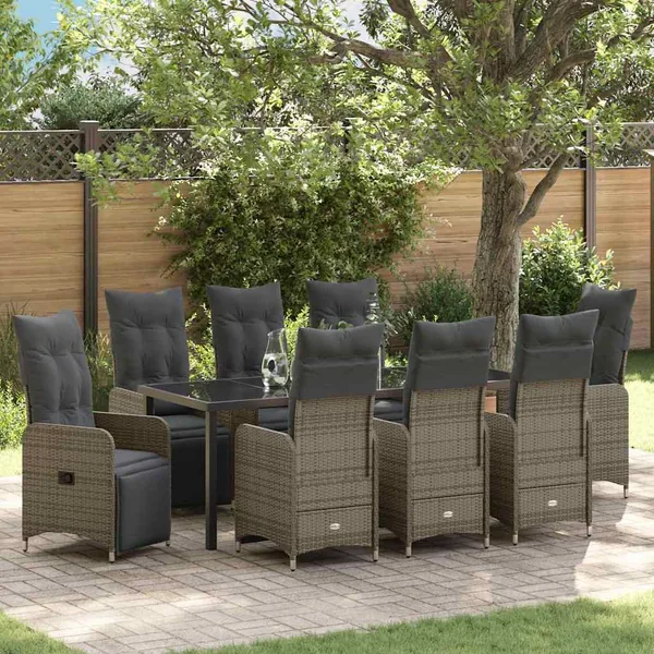 Ensemble de salle à manger pour jardin 9 pcs Beige polyrotin