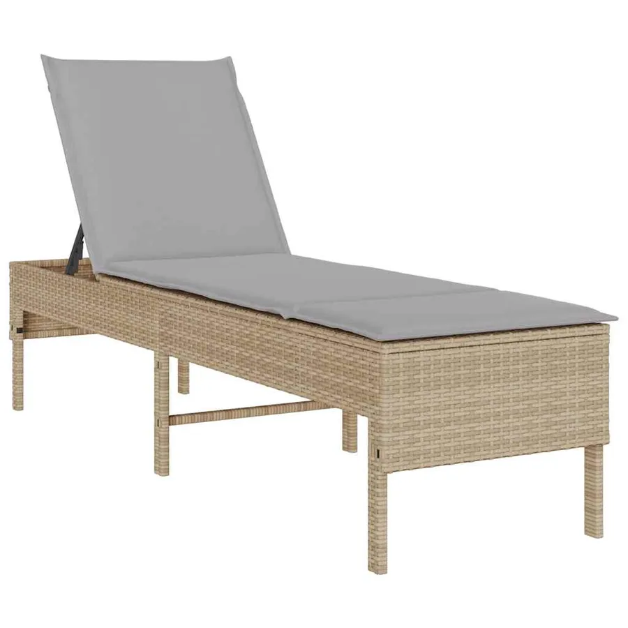 Transat avec coussin beige 55x200x44cm résine tressée - 2