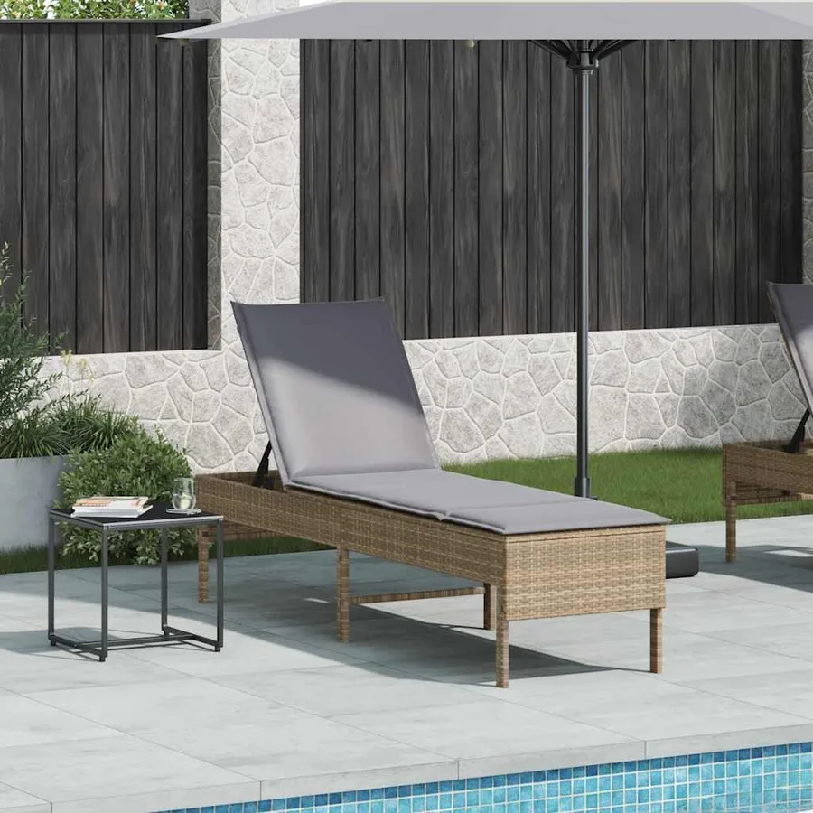 Transat avec coussin beige 55x200x44cm résine tressée - 3