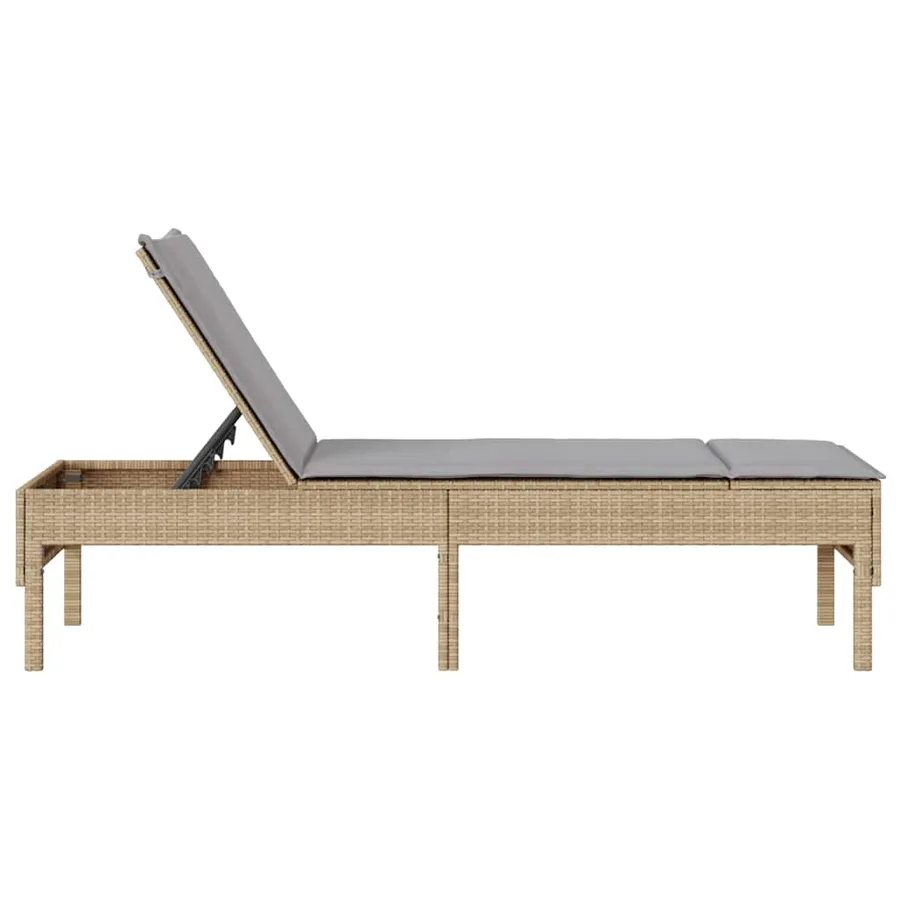 Transat avec coussin beige 55x200x44cm résine tressée - 6