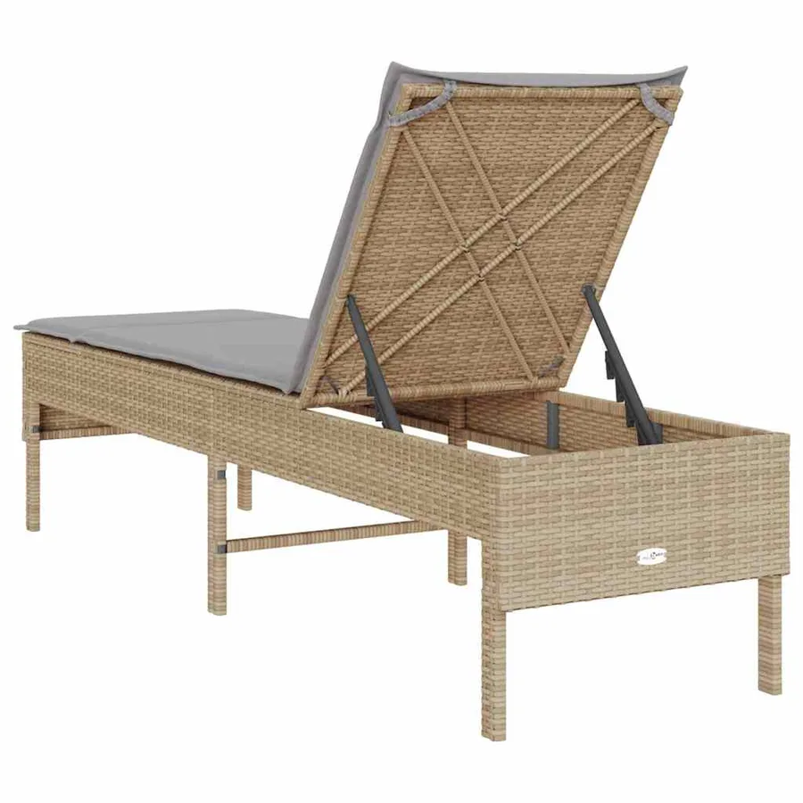 Transat avec coussin beige 55x200x44cm résine tressée - 7