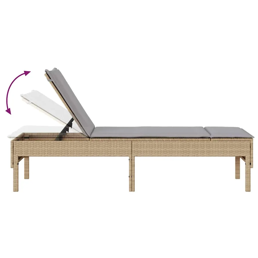 Transat avec coussin beige 55x200x44cm résine tressée - 8