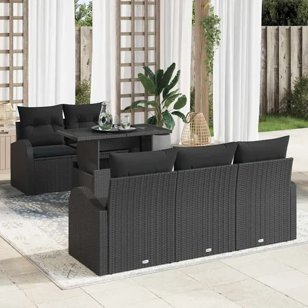 Ensemble de canapé de jardin 6 pcs Noir Poly Rattan