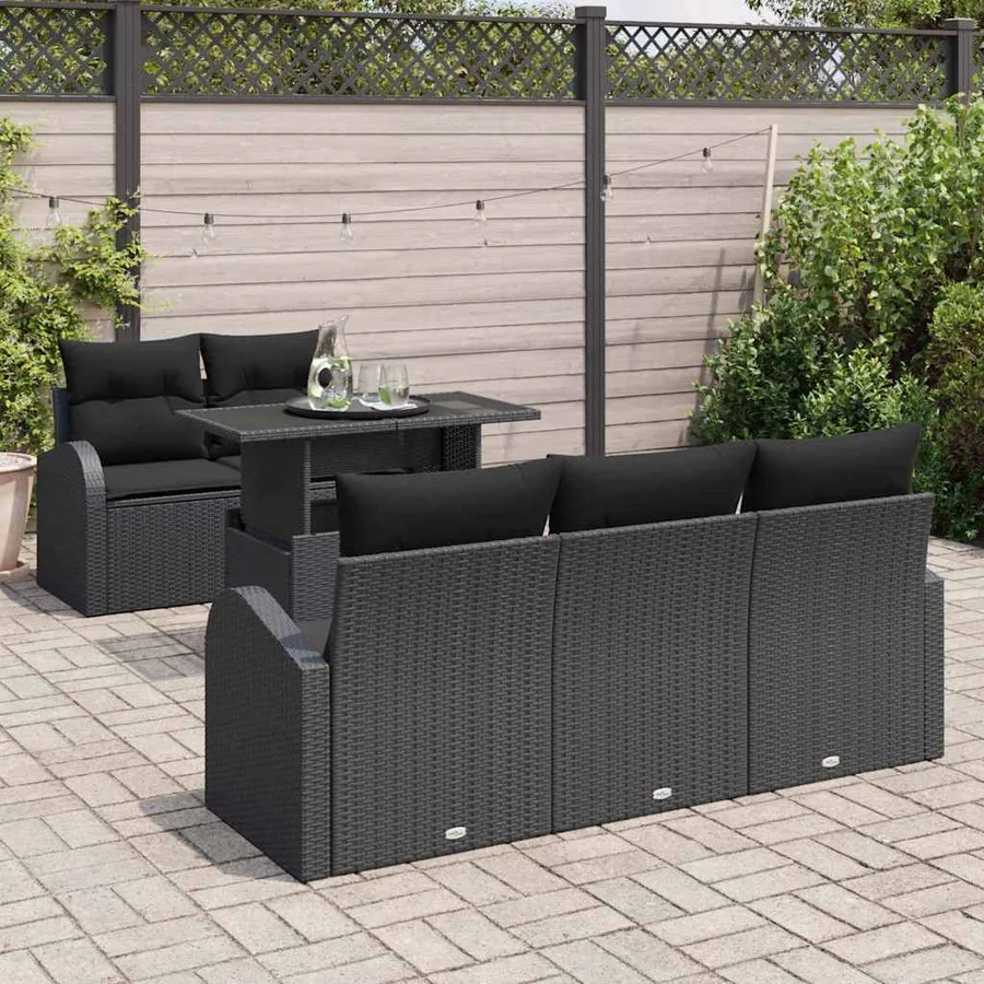 Ensemble de canapé de jardin 6 pcs Noir Poly Rattan - 3