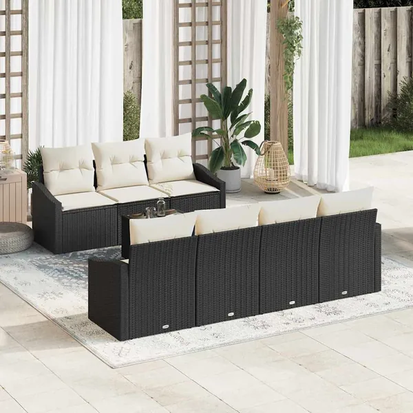 Ensemble de Canapés avec coussin 8 pcs Noir et Crème polyrotin
