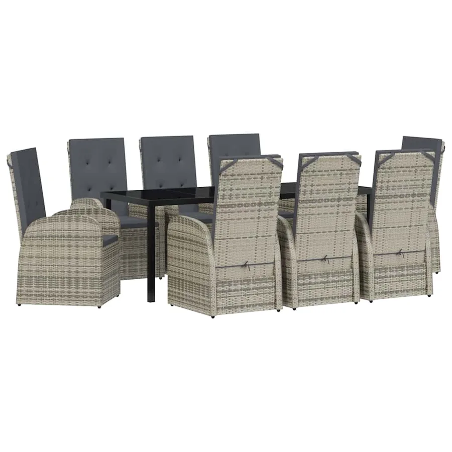 Ensemble de salle à manger pour jardin 9 pcs Gris polyrotin - 2