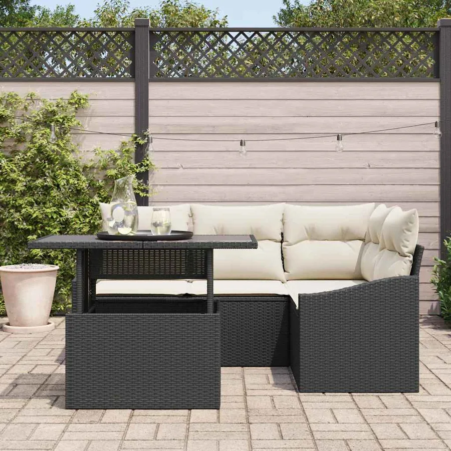 Ensemble de canapé de jardin 5 pcs Noir et Crème polyrotin - 3