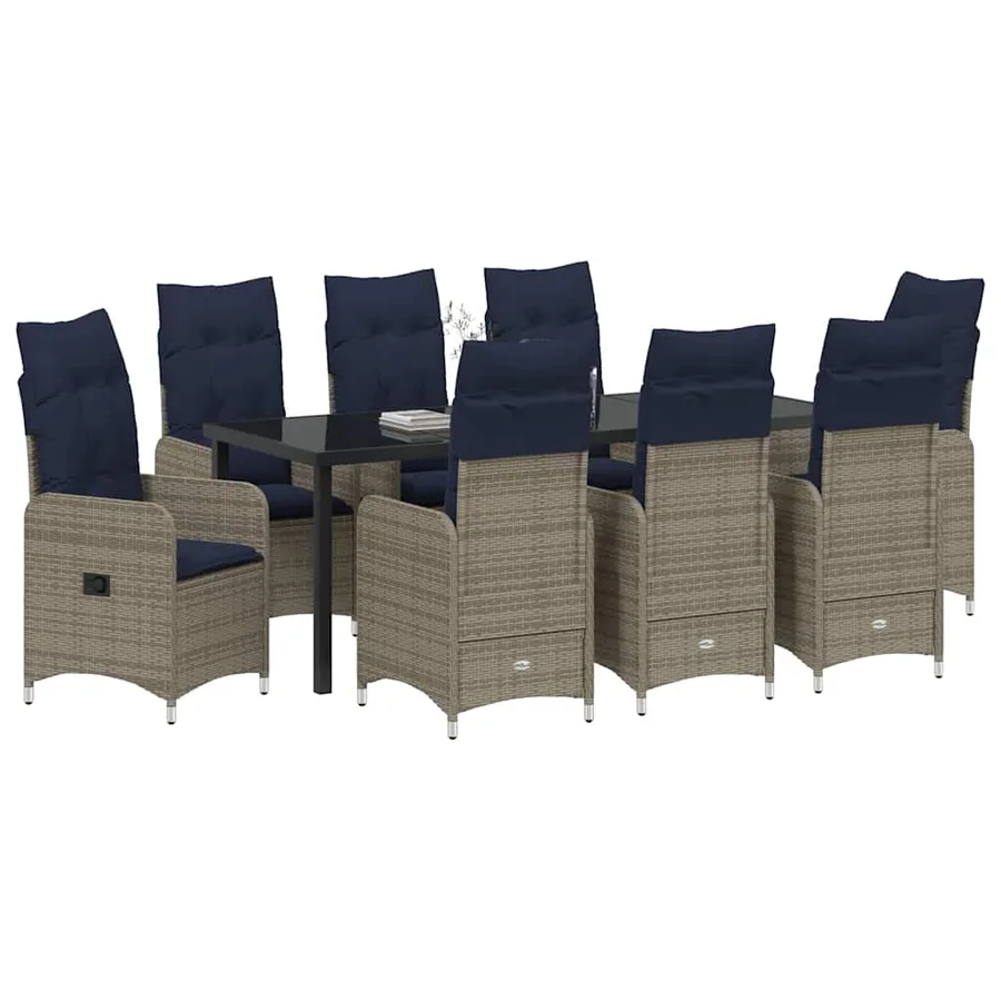 Ensemble de salle à manger pour jardin 9 pcs Noir polyrotin - 3