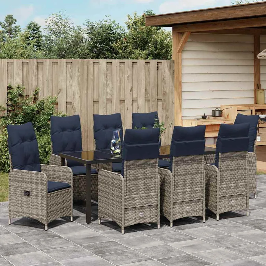 Ensemble de salle à manger pour jardin 9 pcs Noir polyrotin - 4
