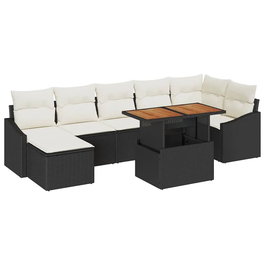 Ensemble de canapé de jardin 8 pcs Noir et Crème - 2